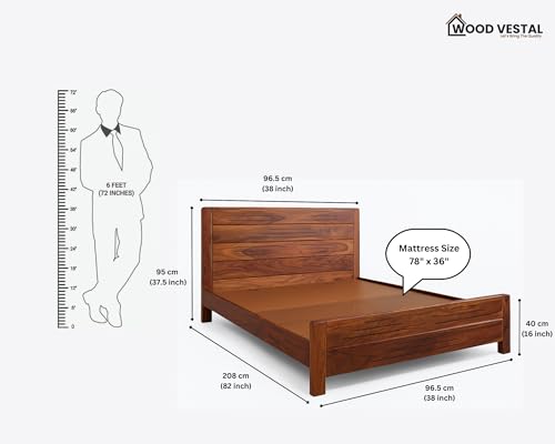 Image of Wood Vestal Sheesham Wood Bed Without Storage, Solid Wood in Natural Finish, Modern Design | Single Bed - Mattress Size (78 inchx36 inch) | Without Mattress & Side Tables | Low Highted | WS - 3'