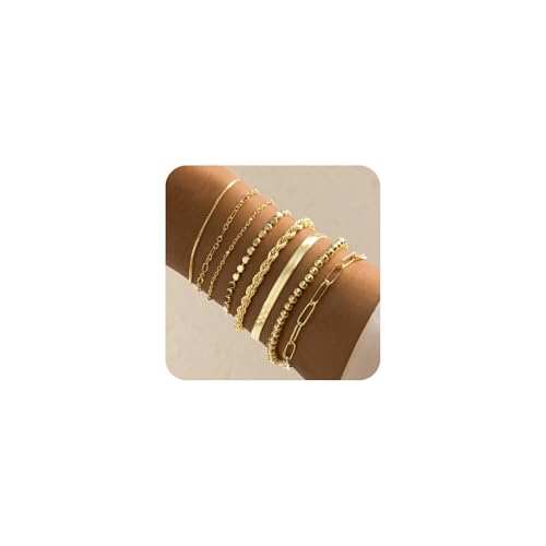 Gold Bracelets for Women, 14K Real Gold Plated Stackable Bracelet Set, Trendy Jewelry for Women, Adjustable Dainty Jewelry Gifts for Women