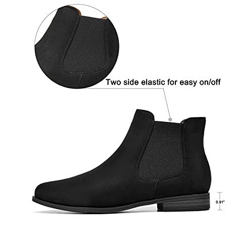 VJH confort Women's Slip on Ankle Boot, Western Almond Round Toe Low Heel Elastic Chelsea Bootie2