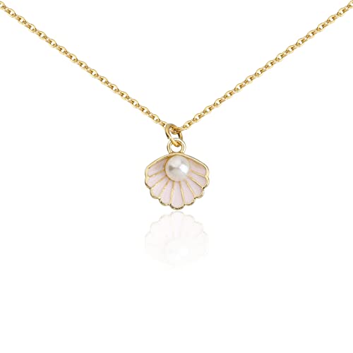 Seashell Pendant Necklace Beach Lover Gifts Scallop Necklace Enamel Blue Seashell Jewelry Gifts for Women2