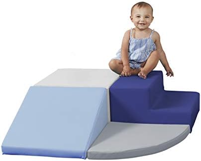 Factory Direct Partners 11619-NVPB SoftScape Toddler Playtime Corner Climber, Indoor Active Play Structure (4-Piece Set) - Navy/Powder Blue
