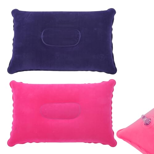 2Pcs Inflatable Pillow for Travel Blow Up Pillows for Sun Lounger Inflatable Cushion Inflatable Small Cushion Beach Pillow Neck Support for Travel Hiking Beach Fishing Camping Outdoors(Purple+Magenta)