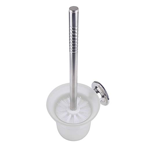 Image of Wall-Mounted Stainless Steel Toilet Brush with Anti-Slip Handle and Space-Saving White Holder Durable Deep Cleaning Bathroom Accessory