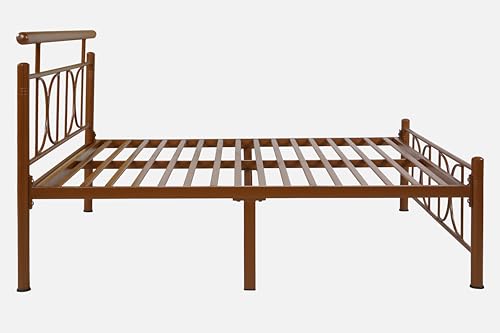 Image of Mexo Metal Queen Size Bed Without Storage | Wrought Iron Double Bed with Headboard & Footboard | Sturdy Powder Coated Platform Bed Queen Size Cot for BedroomLivingRoom Brown (75x60)