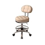 Tabouret à roulettes robuste avec roulettes pivotant à 360° et hauteur réglable avec dossier et repose-pieds pour salon de beauté à domicile, studio de tatouage (finition naturelle)