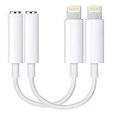 Apple MFi Certified 2 Pack Lightning to 3.5 mm Headphone Jack Adapter,iPhone to 3.5mm Audio Aux Jack Adapter Dongle Cable Converter Compatible with iPhone 12 11 Pro XR XS Max X 8 7 iPad