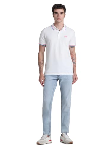 Image of Jack & Jones Men Cotton Solid Slim Fit Polo T-Shirt