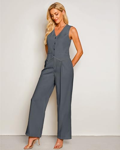 luvamia Pant Suits for Women Dressy Casual 2 Piece Sets Sleeveless Blazer Vest with High Rise Wide Leg Pants Work Office4