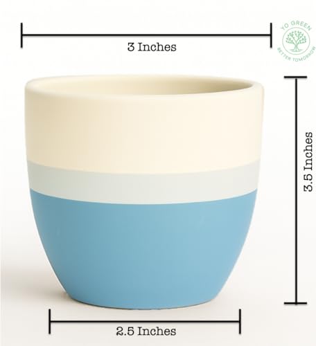 Image of Yo Green Ceramic Set of 4 Pot Indoor /Outdoor Plant - Modern Planter for Home and Office, Durable Ceramic, Stylish Finish with Vertical Ridges, Great Gift Idea (White /Blue)