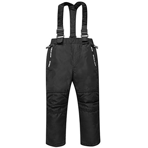 JiAmy Pantaloni da Sci Bambino Salopette Trapuntato Pantaloni da Neve - Bretelle Rimovibili, Ginocchia rinforzate, Apertura alla Caviglia, Nero 7-8 Anni