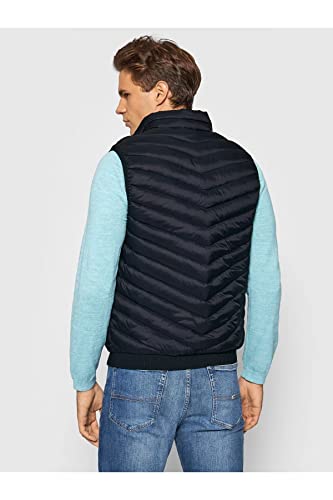 Armani Exchange A|X mens Real Down Quilted Packable Vest, Navy/Melange Grey, Large US3