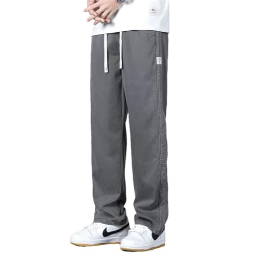 Men Drawstring Elastic Waist Denim Pants Loose Jeans Trousers gray9 M