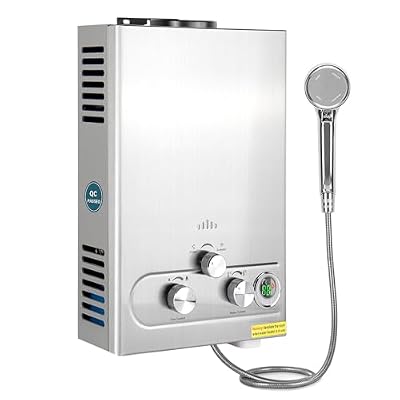 Tankless Water Heater Propane, 1.6GPM 6L Portable Instant Hot Water Heater, Outdoor Use for RV, Camper Van, Camping Trailer, Cabin, Barn, Pool, Sliver
