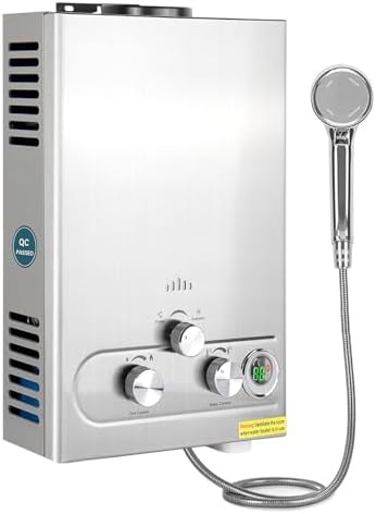 Chauffe-eau Portable Au Propane 6000W Pour Douche Camping - Avec Pompe Rechargeable, Couleur Grise