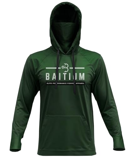 Fishing Shirts for Men,UPF50 Hooded Long Sleeve with Gaiter, Sun Protection Dry Fit Apparel, Cooling Moisture Wicking with Face Mask, Fishing Clothes for Men (X-Large, Green)