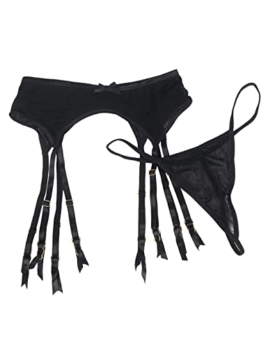 Ohmydear Sexy Plus Size Garter Belts For Women Blcak Thigh Highs Mesh Lingerie Panties With 8 Metal Clips For Stocking Xl-2Xl #TOP3