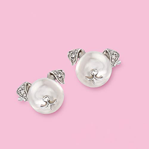 Ross-Simons 8-8.5mm Cultured Pearl Dog Earrings With Diamond Accents in Sterling Silver3