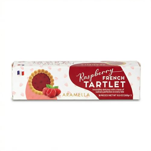 Aramella French Raspberry Tartlets – 16 Count – Authentic French Pastry with Buttery Crust & Real Raspberry Filling – 300g (10.5oz)