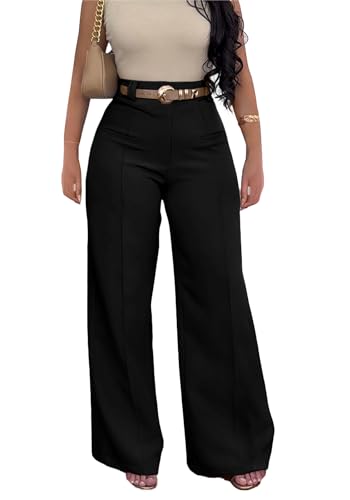 LKOUS Women's Wide Leg High Waisted Straight Dress Pants,Stretchy Business Work Trousers Suit Pants