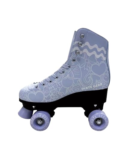 Skate Gear Extra Support Quad Roller Skates for Kids and Adults (Graphic Lavender, Women's 7 / Youth 6 / Men's 6)
