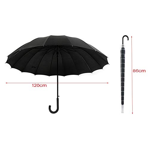 Warmiehomy - Parapluie coupe-vent - Coupe-vent - Ouverture automatique avec housse imperméable - Style classique avec 16 côtes et poignée courbée pour homme et femme, Noir - 120 cm de diamètre.
