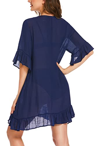 Ai'mage Swimsuit Cover Up Womens Bathing Suit Coverups Bikini Beach Shirt Tunic Dress(Navy Blue,S) #TOP4