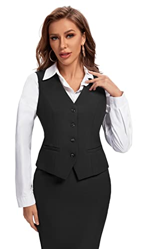 Foucome Women's Formal Regular Fitted Business Dress Suits Button Down Vest Waistcoat Black S #TOP1