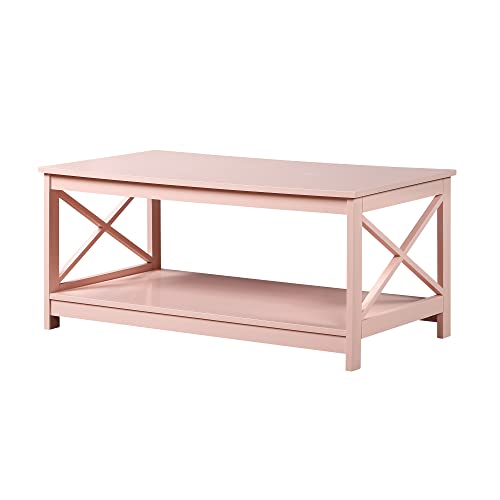 Convenience Concepts Oxford Coffee Table with Shelf, Blush Pink