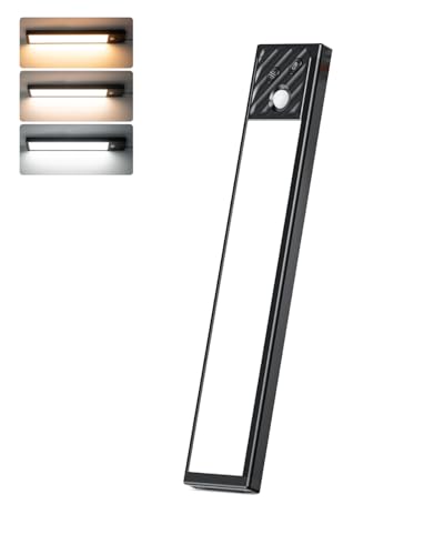 HIBOITEC 3 Colores Led Cocina Bajo Mueble, Regulable Luz Armario Sensor Movimiento, Lampara Led Recargable, Magnética Adhesiva Luces Cocina, Larga Duración Luces Armarios con Sensor sin Cable