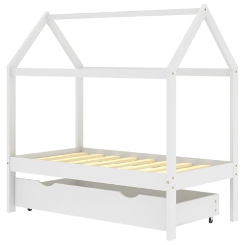 vidaXL Bois de Pin Massif Cadre de Lit d'enfant avec Un Tiroir Cabane de Lit d'enfant Sommier à Lattes Chambre à Coucher Maison Intérieur 70x140 cm