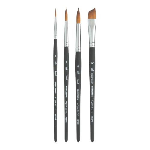 Princeton Aqua Elite Watercolor Paint Brush Set, 4-Piece Professional Synthetic Brushes with Short Handles, Soft High-Absorbency Bristles for Watercolor & Fluid Media Painting by Princeton Art & Brush Company - Used condition - US$77.10