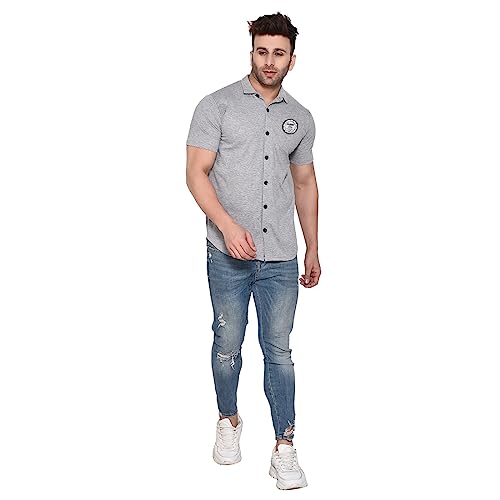 Image of Geum Men's Casual Shirt with Graphic Print | Short Sleeve Button-Down Shirt for Casual & Streetwear Look | Cotton Blend Slim Fit Shirt