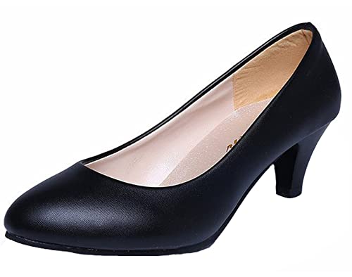 WUIWUIYU Womens Office Kitten Heels Pumps Slip On Evening Dress Work Cute Sexy Pump Shoes