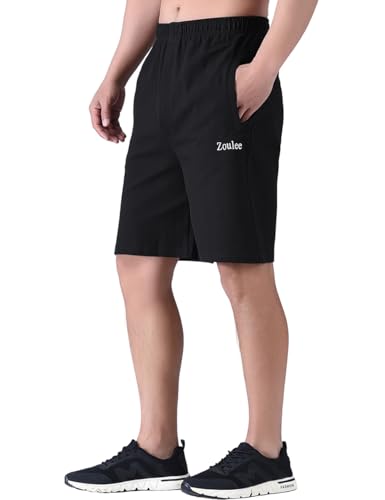 Zoulee Men's 9-inch Loose-Fit Cotton Sports Shorts with Front Fly and Zippered Pockets3