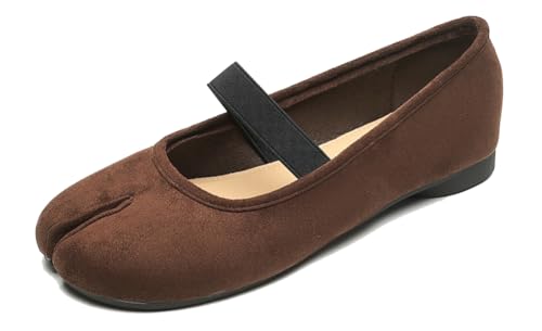 Womens Tabi Ballet Flat Shoes Comfortable Rounde Split Toe Flat Shoes Casual Low Heel Wide Width Flats Elastic Strap Mary Jane Dress Shoes