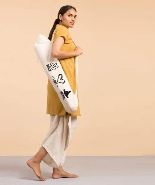 Miniatura 4 de Mayatra's Funda para esterilla de yoga orgánica grande, 100% algodón, ligera, lavable, bolsa de polvo de yoga con correa ajustable, unisex, paz