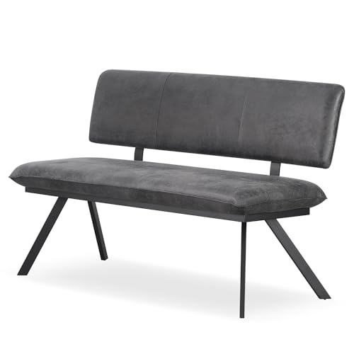 B&D home® Sitzbank Juna 140 cm – gepolsterte Esszimmerbank mit Rückenlehne, V-Metallgestell schwarz, Microfaser Wildlederoptik in Anthrazit, modern Industrial Design für Esszimmer, Küche & Flur