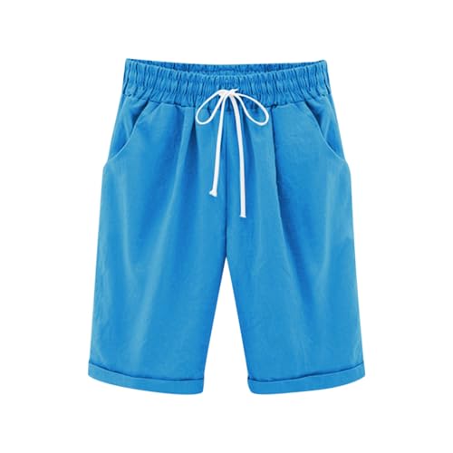 Dmmtot Pantalones cortos de lino para niñas 2025, pantalones cortos de algodón y lino, con cordón, cintura elástica, ajuste regular, pantalones deportivos casuales para playa, color sólido, para
