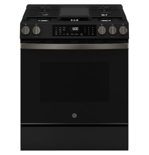 GE 30-Inch Slide-In Gas Smart Range with Convection, No-Preheat Air Fry, 5 Sealed Burners, Black Slate