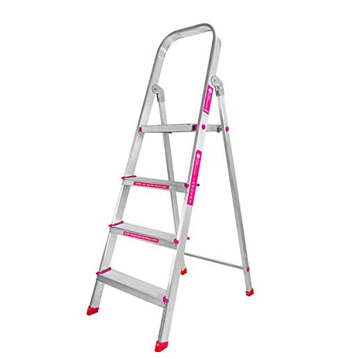 Casa Copenhagen, Silver Boy- Ultra-Stable 4-Step Foldable Aluminium Ladder 130 cm (4.25 ft.) with 5-Year Warranty,Top Platform Size 10 inch X 10 inch & Step Size 14,15,16 Inches