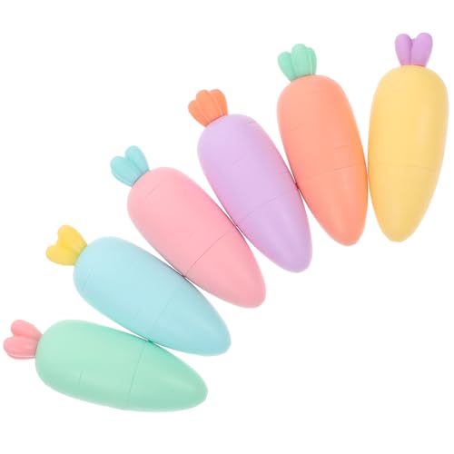 Gadpiparty 6 mini resaltadores en forma de zanahoria con tinta fluorescente a base de agua, de secado rápido, colores pastel, compactos, portátiles, para suministros escolares y resaltado de notas