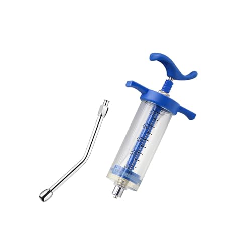 1 Set Feeding Syringe with Drench Nozzle Adjustable Dosage Reusable Drench Gun Syringe for Goat Horse Sheep Dog Pig Cat Bird Small Pet (M-50ml)