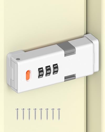MeBantoo 90 Degree Barn Door Combination Lock, 3 Digit Password Keyless Home Security Lock for Kitchen Cabinet, Drawer, Locker, Sliding Closet Doors - Sturdy and Practical Gate Latch (1, White)