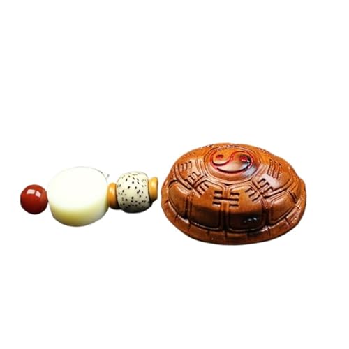 KONGDSDM Hand-Carved Natural Wood Turtle Shell Pendant, Feng Shui Yin Yang Amulet Keychain