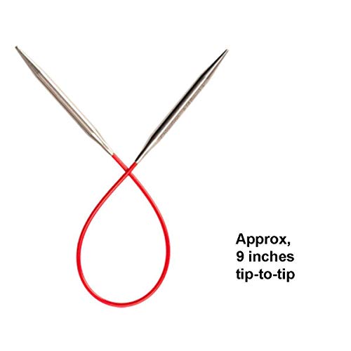Image of ChiaoGoo Knit Red 9 inch (23cm) Circular Knitting Needles US Size 3 (3.25mm) Stainless Steel 6009-3 with Stitch Holder