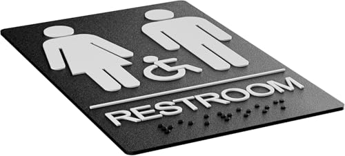ASSURED SIGNS Unisex Bathroom Signs, Restroom Sign For Business - For Unisex Men and Women - 2 Pack - 9" by 6" - ADA Compliant with Braille and Handicap Symbol - Strong Double-Sided Adhesives Included - Apply to Door or Wall — view 3