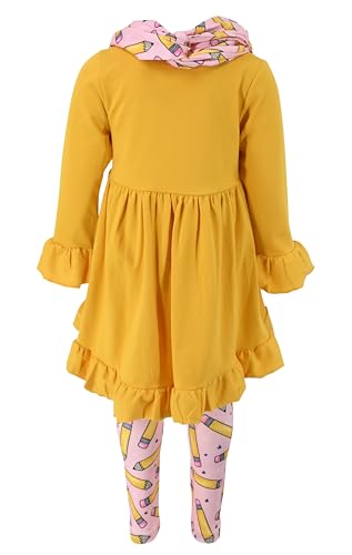 Image of Unique Baby Girls Kids Toddler 3pc Outfit Set Long Sleeve Cotton Blend Tunic Top Leggings and Scarf
