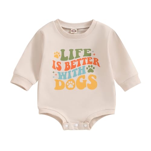 Image of CHAUKAREAUL Baby Boy Girl Outfit Toddler Bubble Romper Sweat Infant Long Sleeve Graphic T Shirts Summer Clothes