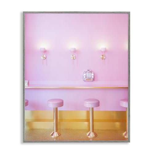 Stupell Industries 'Pink Retro Dessert Parlor'�A�t���[������W�[�N���[�A�[�g�A�O���[�A30.5 x 34�C���`�A�|���₷�����A�č����ALISH Creative