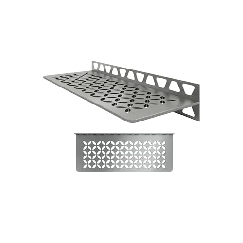 Schluter Rectangular Shelf for Tiled Walls - 4mm Thick Floral Design Stainless Steel Material Brushed Stainless Steel Finish - SWS1D5EB